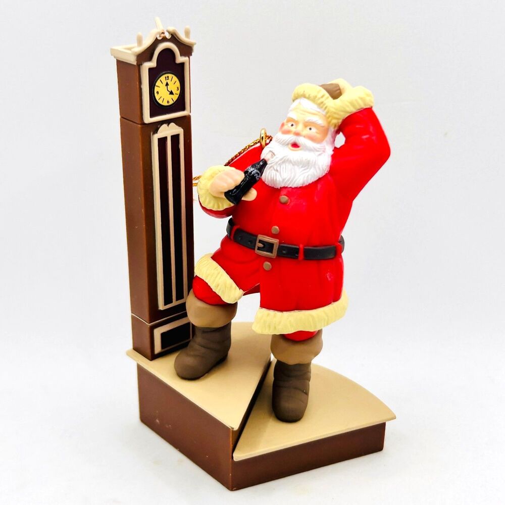 VINTAGE 1999 Coca-Cola Trim-a-Tree Chirstmas Ornament Santa on Steps with Clock